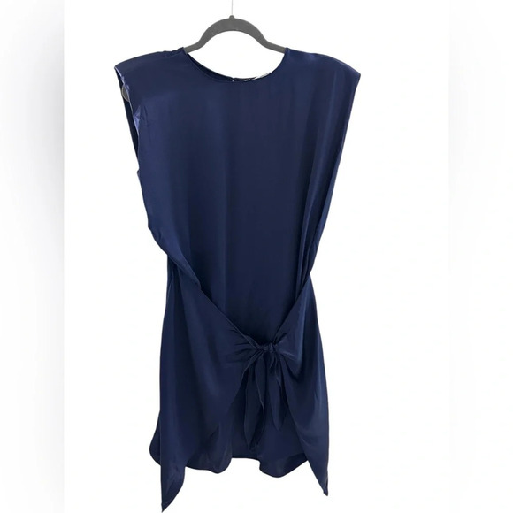 NWT Amanda Uprichard Copeland Tie Front Mini Dress Navy Blue Size Medium - Picture 3 of 9